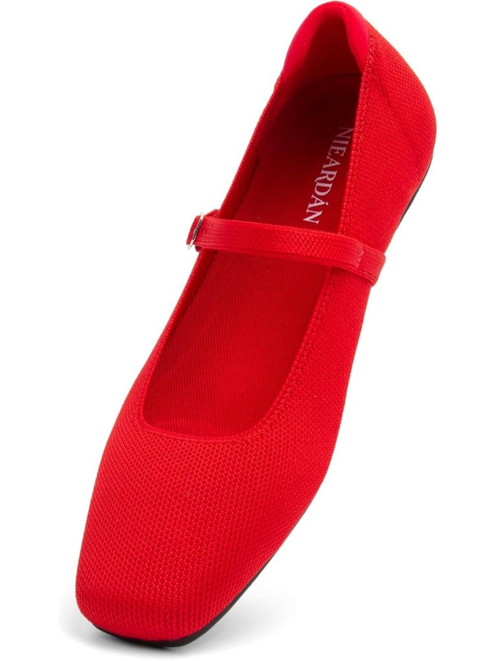 Women's Red Comfortable Ballet Square Toe Adjustable Ankle Straps Flat Shoes